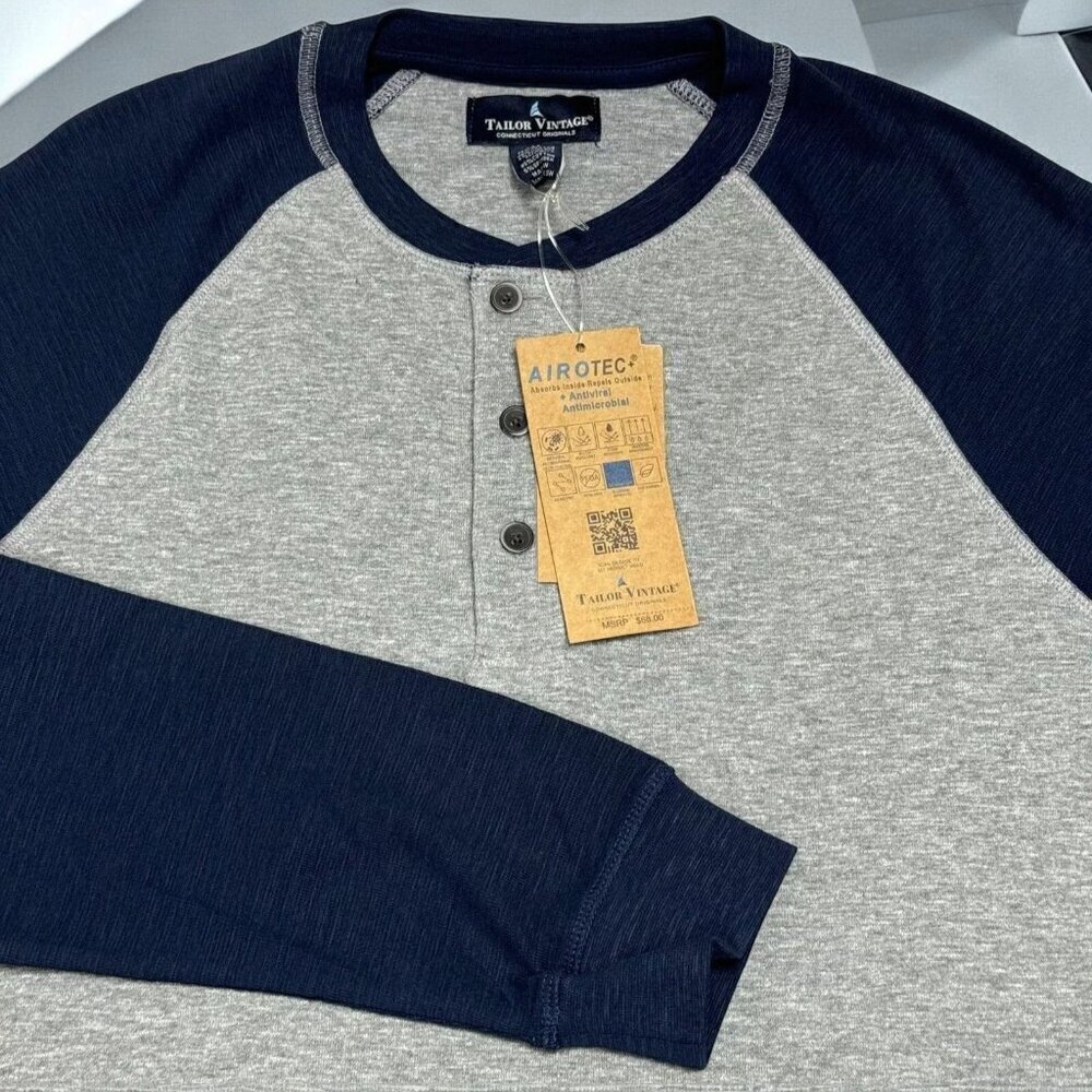 Tailor Vintage AIROTEC Antimicrobial Long Sleeve Raglan TShirt Gray NEW Small